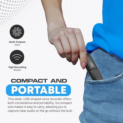 جهاز ملاحظات صوتي رقمي USB-C للملاحظات والمحاضرات والاجتماعات - تخزين لمدة 288 ساعة، بطارية 26 ساعة، ختم التاريخ والوقت، سهولة التشغيل على جهاز الكمبيوتر/جهاز Mac - أداة ملاحظات صوتية مدمجة للاستخدام اليومي in Saudi Arabia