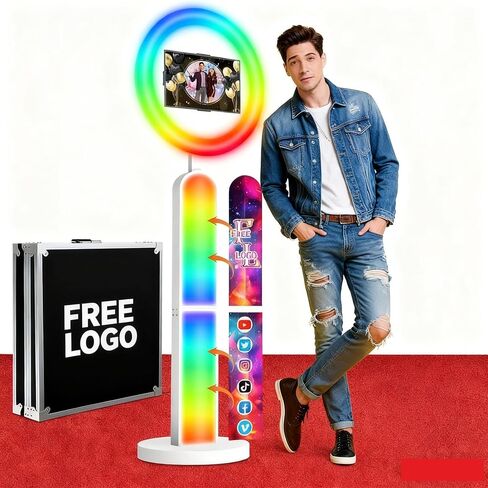 Photo Booth Machine with RGB Ring Light, Music Sync & Rolling Base - Portable & Lightweight for Parties and Events in Saudi Arabia