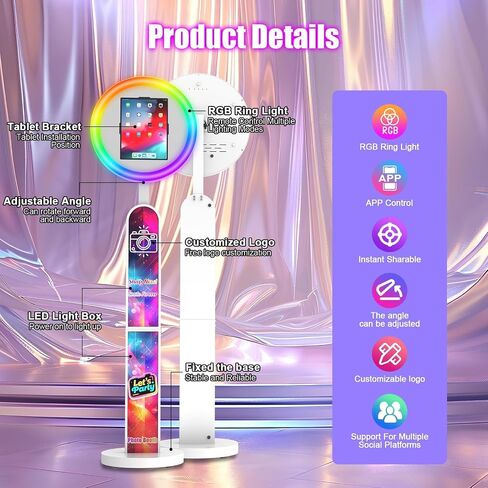 Photo Booth Machine with RGB Ring Light, Music Sync & Rolling Base - Portable & Lightweight for Parties and Events in Saudi Arabia