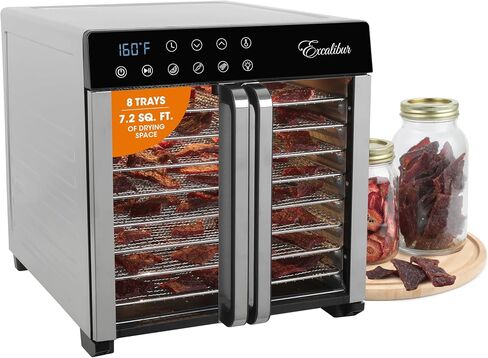 مجفف الطعام الكهربائي Excalibur Select Series 6-Tray مع التحكم في درجة الحرارة القابل للتعديل يتضمن صواني تجفيف مطلية بالكروم هيكل من الفولاذ المقاوم للصدأ وأبواب فرنسية زجاجية، 700 واط، أسود in Kuwait
