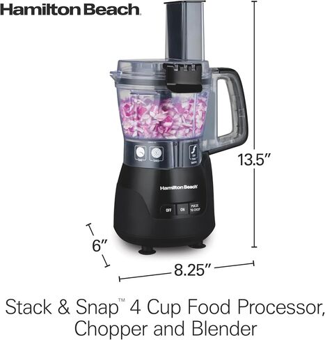 Hamilton Beach Stack & Snap 4-Cup Mini Food Processor & Vegetable Chopper, 250 Watts, for Slicing, Shredding, and Puree, Black (70510) in Kuwait
