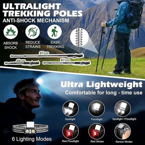 Premium Hiking Camping Backpack Set, Casual Style with Inflatable Sleeping Pad, Trekking Poles, Monocular, Water Filter Bottle & LED Headlamp - Adventure Essentials for Outdoor Explorers in Saudi Arabia