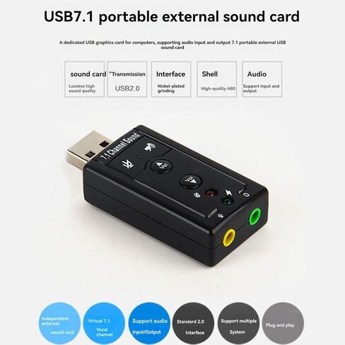 بطاقة الصوت USB الخارجية 7.1 قناة محول الصوت بطاقة الصوت محول الصوت تصميم صغير محمول لتحسين الصوت in Kuwait