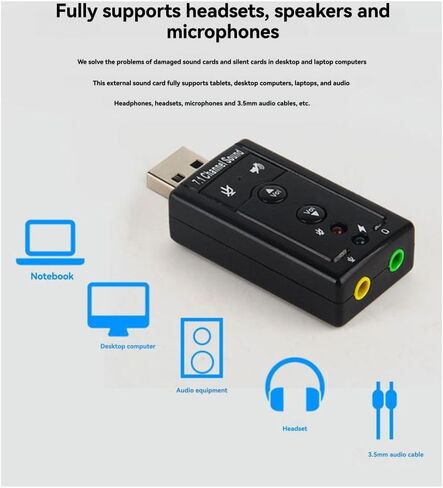 بطاقة الصوت USB الخارجية 7.1 قناة محول الصوت بطاقة الصوت محول الصوت تصميم صغير محمول لتحسين الصوت in Kuwait