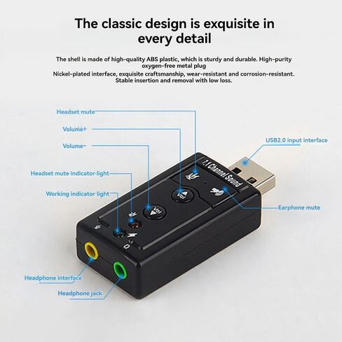 بطاقة الصوت USB الخارجية 7.1 قناة محول الصوت بطاقة الصوت محول الصوت تصميم صغير محمول لتحسين الصوت in Kuwait