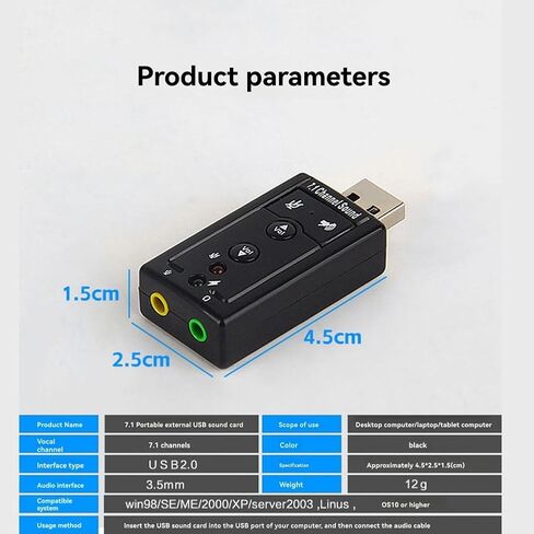 بطاقة الصوت USB الخارجية 7.1 قناة محول الصوت بطاقة الصوت محول الصوت تصميم صغير محمول لتحسين الصوت in Kuwait