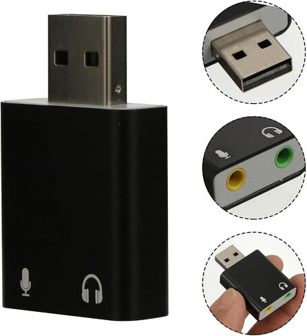 محول بطاقة صوت ستيريو خارجي من الألومنيوم USB من Artibetter مع سماعة رأس ومقبس ميكروفون وواجهة صوت مدمجة لألعاب الكمبيوتر المحمول والاستمتاع بالموسيقى in Saudi Arabia