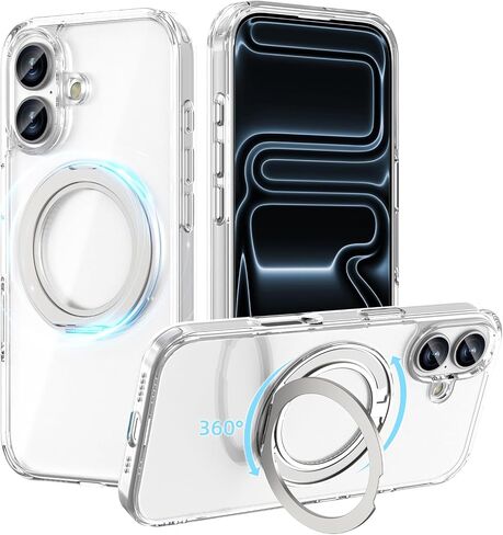 حافظة حامل مغناطيسي 360 درجة من ACESTAR متوافقة مع iPhone 17 Pro Max، غطاء هاتف حامل حلقي مرن قابل للدوران للرجال والنساء | متوافق مع ماج سيف | مقاوم للصدمات ومضاد للخدش | مكافحة الاصفرار in Saudi Arabia