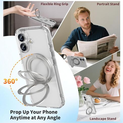 حافظة حامل مغناطيسي 360 درجة من ACESTAR متوافقة مع iPhone 17 Pro Max، غطاء هاتف حامل حلقي مرن قابل للدوران للرجال والنساء | متوافق مع ماج سيف | مقاوم للصدمات ومضاد للخدش | مكافحة الاصفرار in Saudi Arabia