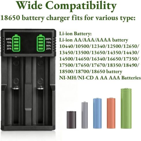 18650 Battery Charger with 2 Pack 3.7V 2200mAh Button Top Battery Ni-MH,2 Bay LCD Display Smart Universal USB Battery Chargers for 18650 18500 21700 26650 14500 16340 10440 3.7V Rechargeable Batteries in Saudi Arabia