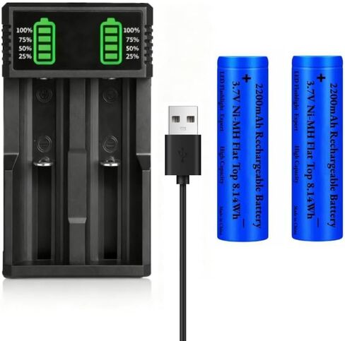 18650 Battery Charger with 2 Pack 3.7V 2200mAh Button Top Battery Ni-MH,2 Bay LCD Display Smart Universal USB Battery Chargers for 18650 18500 21700 26650 14500 16340 10440 3.7V Rechargeable Batteries in Saudi Arabia