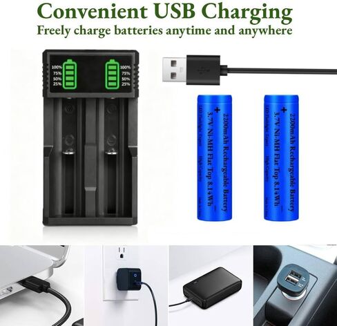 18650 Battery Charger with 2 Pack 3.7V 2200mAh Button Top Battery Ni-MH,2 Bay LCD Display Smart Universal USB Battery Chargers for 18650 18500 21700 26650 14500 16340 10440 3.7V Rechargeable Batteries in Saudi Arabia