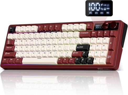 RK ROYAL KLUDGE M100 Wireless Mechanical Keyboard w/Screen & Dual Knobs, Tri-Mode Gasket Mount Gaming Keyboard with Number Pad, Hot Swappable Cream Switch, Red in Saudi Arabia