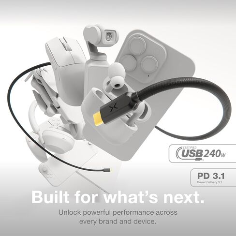 NOCO XGrid XC3: كابل USB-C إلى USB-C بقدرة 240 واط - سلك شحن سريع من النوع C، معتمد من USB-IF، شريحة علامة إلكترونية ذكية، بيانات بسرعة 480 ميجابت في الثانية، نايلون مجدول UltraFlex + سترة سيليكون، تصميم متين بطول 10 أقدام in Kuwait