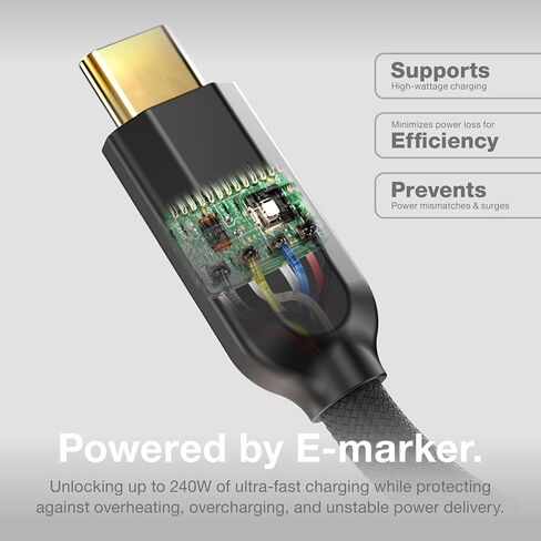 NOCO XGrid XC3: كابل USB-C إلى USB-C بقدرة 240 واط - سلك شحن سريع من النوع C، معتمد من USB-IF، شريحة علامة إلكترونية ذكية، بيانات بسرعة 480 ميجابت في الثانية، نايلون مجدول UltraFlex + سترة سيليكون، تصميم متين بطول 10 أقدام in Kuwait