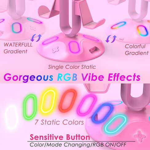 Canmarin Gaming RGB Headphone Stand,Controller Holder with 9 Light Modes - Headset Stand with 2 USB Charging Ports and 3.5mm & Type-C - Controller Stand Hanger Accessories for Desk and Gamer(Black) A in Saudi Arabia