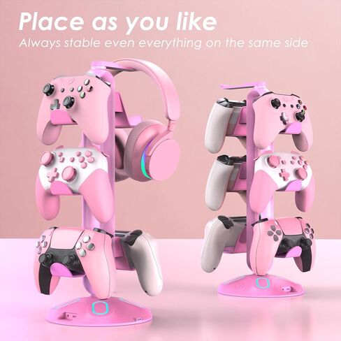 Canmarin Gaming RGB Headphone Stand,Controller Holder with 9 Light Modes - Headset Stand with 2 USB Charging Ports and 3.5mm & Type-C - Controller Stand Hanger Accessories for Desk and Gamer(Black) A in Saudi Arabia