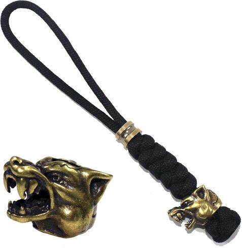 Paracord Knife Lanyard With Brass Wolf-head Bead Paracord Lanyard for Knife EDC Tools Tactical Lanyards in Saudi Arabia