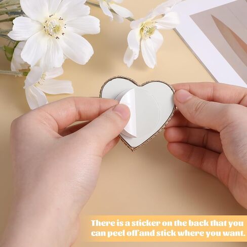2 Pcs Heart Shape Phone Mirror Bling Cellphone Case Mirror Decal Cellphone Stick-On Mirrors with Gold Silver Zinc Alloy Frame Adhesive Makeup Mirrors for Phone Back(Remove Protective Film) in Saudi Arabia