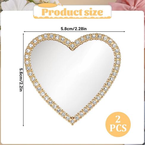 2 Pcs Heart Shape Phone Mirror Bling Cellphone Case Mirror Decal Cellphone Stick-On Mirrors with Gold Silver Zinc Alloy Frame Adhesive Makeup Mirrors for Phone Back(Remove Protective Film) in Saudi Arabia