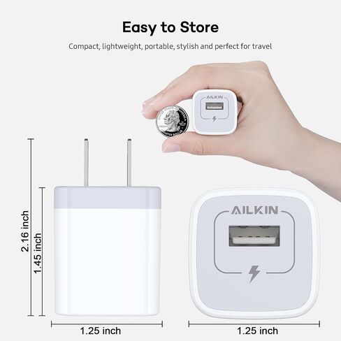 AILKIN USB Charger Wall Plug, [5Pack-1Port] Fast Charging Outlet AC Power Adapter Block Cube for iPhone, iPad, Samsung, Camera, Android or Type C Phones & Tablets Charge Multiple USB Hub Station Base in Saudi Arabia