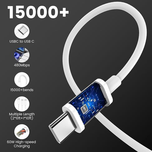 شاحن USB C شحن سريع لهاتف iPhone 15/16 Pro/Pro Max، كتلة شاحن USB C سريع بقدرة 30 وات مع سلك كابل طويل من النوع C بطول 6 أقدام و10 أقدام لهاتف iPhone 16/15 Plus/iPad Pro 12.9/11/Samsung/Android (3 عبوات) in Kuwait