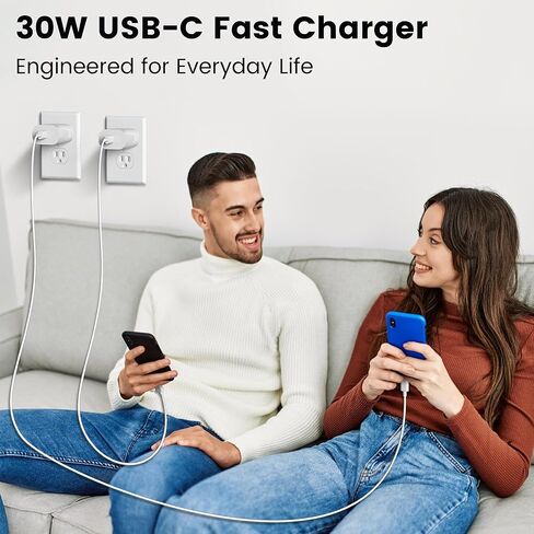 شاحن USB C شحن سريع لهاتف iPhone 15/16 Pro/Pro Max، كتلة شاحن USB C سريع بقدرة 30 وات مع سلك كابل طويل من النوع C بطول 6 أقدام و10 أقدام لهاتف iPhone 16/15 Plus/iPad Pro 12.9/11/Samsung/Android (3 عبوات) in Kuwait