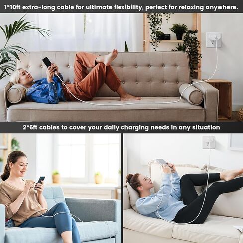 شاحن USB C شحن سريع لهاتف iPhone 15/16 Pro/Pro Max، كتلة شاحن USB C سريع بقدرة 30 وات مع سلك كابل طويل من النوع C بطول 6 أقدام و10 أقدام لهاتف iPhone 16/15 Plus/iPad Pro 12.9/11/Samsung/Android (3 عبوات) in Kuwait