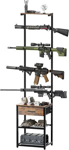 Indoor Gun Rack with Shelf and Drawer - Gun Display Stand, Gun Stand for Wall Mount, Floor Rifle Rack Guns Storage Organizer Rifle Holder Hunting Gun Shelf(69.7" H) in Saudi Arabia