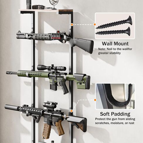 Indoor Gun Rack with Shelf and Drawer - Gun Display Stand, Gun Stand for Wall Mount, Floor Rifle Rack Guns Storage Organizer Rifle Holder Hunting Gun Shelf(69.7" H) in Saudi Arabia