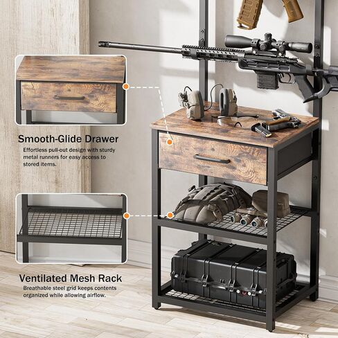Indoor Gun Rack with Shelf and Drawer - Gun Display Stand, Gun Stand for Wall Mount, Floor Rifle Rack Guns Storage Organizer Rifle Holder Hunting Gun Shelf(69.7" H) in Saudi Arabia