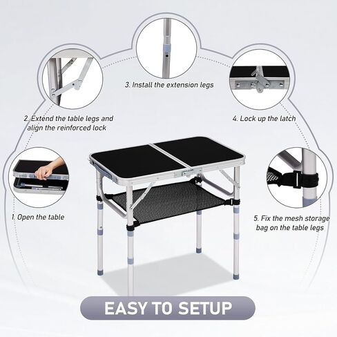 Outvita Folding Table, 3FT Aluminum Camping Table with Storage Adjustable Height Picnic Table Lightweight for Carring Outdoor Party Events Beach in Saudi Arabia