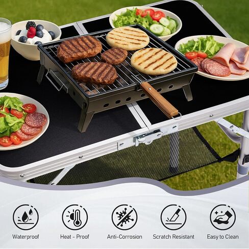 Outvita Folding Table, 3FT Aluminum Camping Table with Storage Adjustable Height Picnic Table Lightweight for Carring Outdoor Party Events Beach in Saudi Arabia