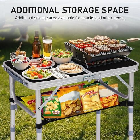 Outvita Folding Table, 3FT Aluminum Camping Table with Storage Adjustable Height Picnic Table Lightweight for Carring Outdoor Party Events Beach in Saudi Arabia