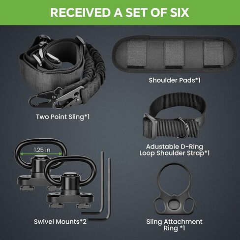 Hantoptik Rifle Sling Two Point Adjustable Length Gun Sling for Rifle with 2 Pack Sling Swivel for M-Rail,1 Shoulder Pads,1 Sling Attachment Ring and 1 Adustable D-Ring Loop Shoulder Strap in Kuwait