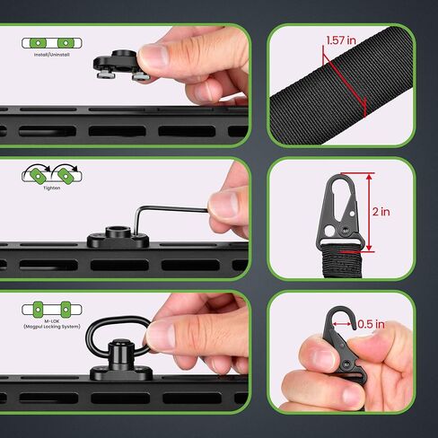Hantoptik Rifle Sling Two Point Adjustable Length Gun Sling for Rifle with 2 Pack Sling Swivel for M-Rail,1 Shoulder Pads,1 Sling Attachment Ring and 1 Adustable D-Ring Loop Shoulder Strap in Kuwait