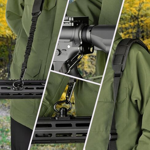 Hantoptik Rifle Sling Two Point Adjustable Length Gun Sling for Rifle with 2 Pack Sling Swivel for M-Rail,1 Shoulder Pads,1 Sling Attachment Ring and 1 Adustable D-Ring Loop Shoulder Strap in Kuwait