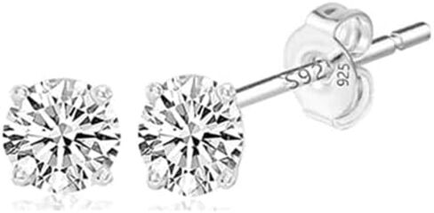 Women's 925 Sterling Silver Exquisite Round Stud Earrings, Dazzling Cubic Zirconia, Small Low-allergenic Earrings, Women's Fashion Jewelry For Daily Wear, The Best Gift For Your Girlfriend Or Family in Saudi Arabia