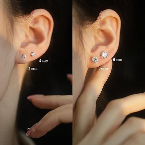 Women's 925 Sterling Silver Exquisite Round Stud Earrings, Dazzling Cubic Zirconia, Small Low-allergenic Earrings, Women's Fashion Jewelry For Daily Wear, The Best Gift For Your Girlfriend Or Family in Saudi Arabia