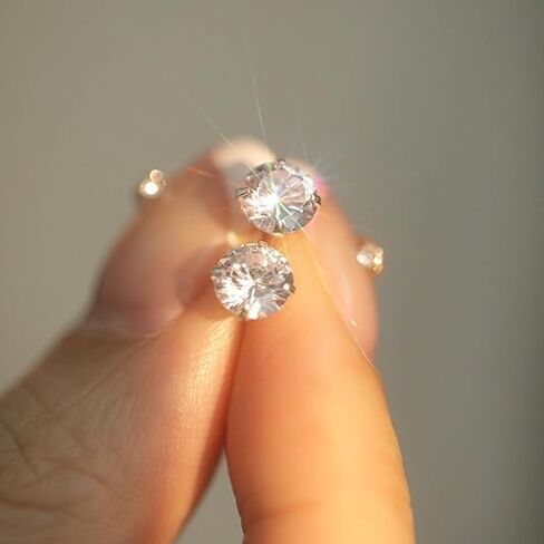 Women's 925 Sterling Silver Exquisite Round Stud Earrings, Dazzling Cubic Zirconia, Small Low-allergenic Earrings, Women's Fashion Jewelry For Daily Wear, The Best Gift For Your Girlfriend Or Family in Saudi Arabia