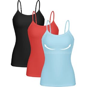 ATTRACO Women 3 Pack Cotton Camisoles wtih Shelf Bra Adjustable Spaghetti Strap Tank Tops in Saudi Arabia