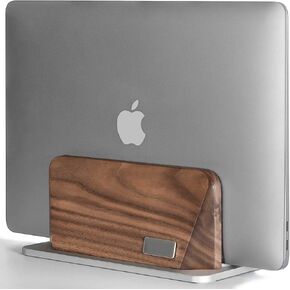 Vertical Laptop Stand, Black Walnut Wood Laptop Holder Vertical for Desk - Heavy Black Aluminum Base | Adjustable Dock (8-38mm) Fits Most Laptops, MacBooks (Black) in Saudi Arabia