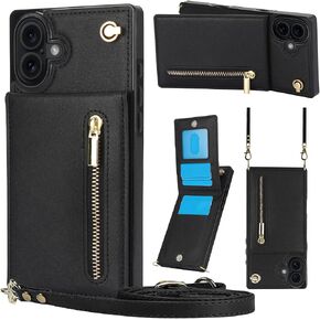 Crossbody Wallet Case for Apple 17 Pro Max, PU Leather Removable Lanyard Flip Folio Zipper with Kickstand Case Cover for iPhone 17 Pro Max.Bag Black in Saudi Arabia