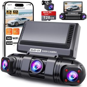كاميرا ENLIK Dash Cam الأمامية والخلفية 360 Dashcam 4 Channel Car Dash Camera للسيارات، QHD 2K+1080P*3 Camara مع بطاقة 128 جيجابايت، تحكم 5G WiFi والتطبيق، رؤية ليلية/مستشعر G، زاوية واسعة 168 درجة، وضع انتظار السيارات in Kuwait