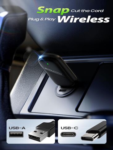 محول CarPlay لاسلكي صغير وAndroid Auto لهواتف iPhone وAndroid (ترقية 2026)، بدون تأخير، اتصال سريع ومستقر، يحول السلكي إلى دونجل CarPlay اللاسلكي للسيارات 2016+، منفذ USB-A&C in Kuwait