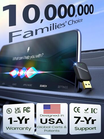 محول CarPlay لاسلكي صغير وAndroid Auto لهواتف iPhone وAndroid (ترقية 2026)، بدون تأخير، اتصال سريع ومستقر، يحول السلكي إلى دونجل CarPlay اللاسلكي للسيارات 2016+، منفذ USB-A&C in Kuwait