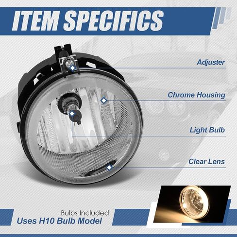 Auto Dynasty Fog Lights Assembly Compatible with 2005-2010 Chrysler Dodge Jeep Sebring Town & Country Caravan Compass, Fog Lamp with Switch Replacement, Driver Passenger Side, Black Housing Smoke Lens in Saudi Arabia