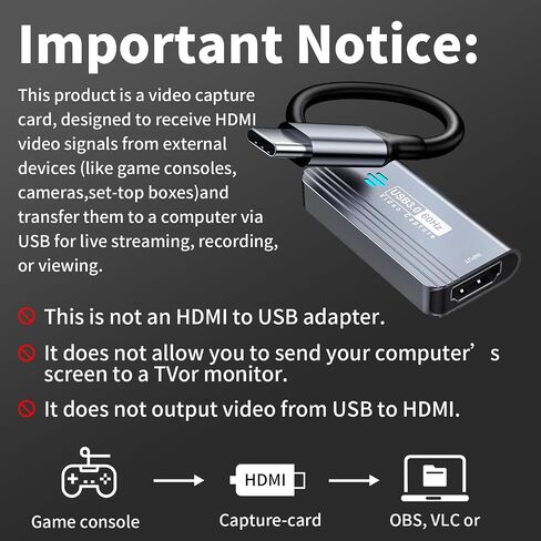 Papeaso Video Capture Card, 4K HDMI to USB/USB C 3.0 Capture Card, 1080P 60FPS Video Capture Device, for Streaming, Teaching,Gaming, Video conferencing or Live Broadcasting in Saudi Arabia