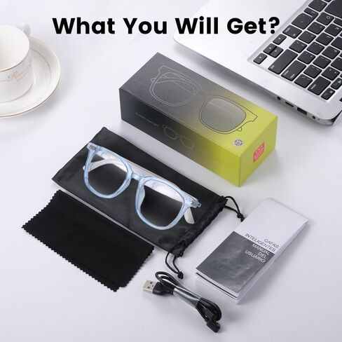 نظارات ذكية للنساء والرجال، نظارات بلوتوث مع عدسات فوتوكروميك ومساعد صوتي للتحكم باللمس للتصوير الصوتي عن بعد، مثالية للأماكن الداخلية والخارجية (إطار بني) in Kuwait