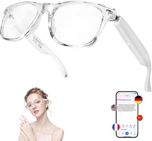 AI Smart Glasses for Men Women - Bluetooth 5.4 with Chat GPT, Blue Light Filtering Lenses, Translation Glasses with 144 Languages & Accents for Travel Meeting Trade Business, Black in Saudi Arabia